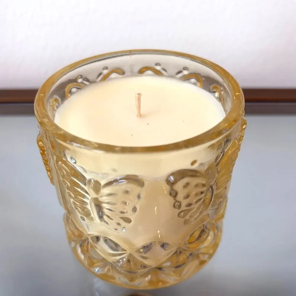 Laura Ashley BUTTERFY MEADOW Soy Blend Candle in Decorative Yellow Jar w/ Lid